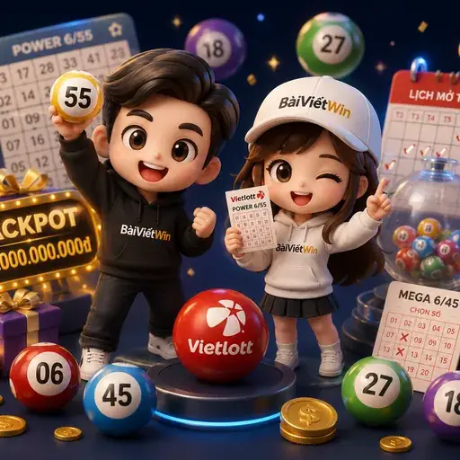 Nhân vật hoạt hình BàiViếtWin cùng bóng số Vietlott, jackpot và lịch quay